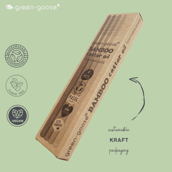 Green-Goose Spazzolini da denti con olio di ricino in bambù - 4 pezzi - 100% biodegradabile