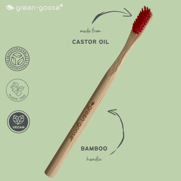 Green-Goose Spazzolini da denti con olio di ricino in bambù - 4 pezzi - 100% biodegradabile